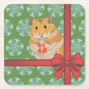 Dessous-de-verre Carré En Papier Hammy Christmas Hamster Noël