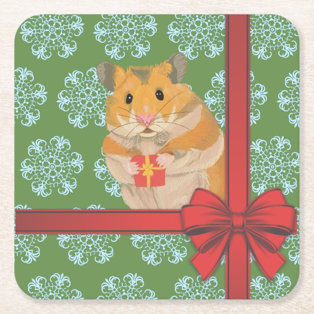 Dessous-de-verre Carré En Papier Hammy Christmas Hamster Noël (Devant)