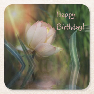 Dessous-de-verre Carré En Papier Happy Birthday Lotus Reflection Paper Coaster