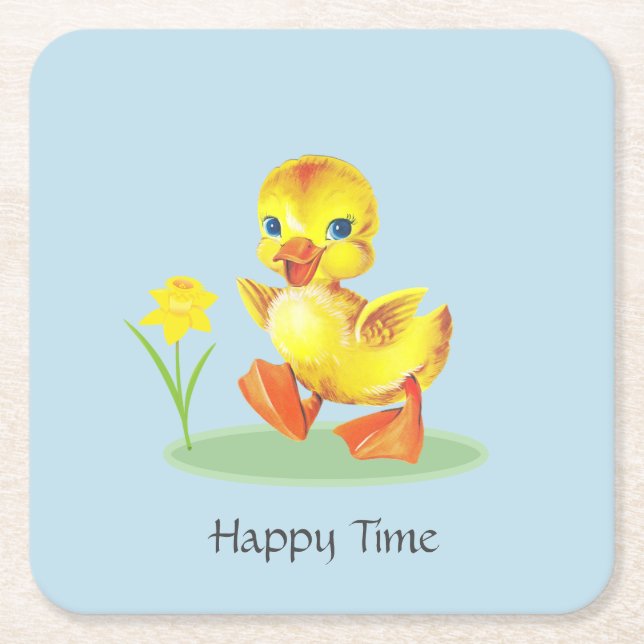 Dessous-de-verre Carré En Papier Happy Duckling on Light Blue (Devant)
