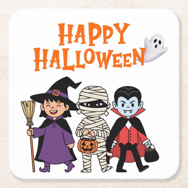 Dessous-de-verre Carré En Papier Happy Halloween Paper Coaster (Devant)