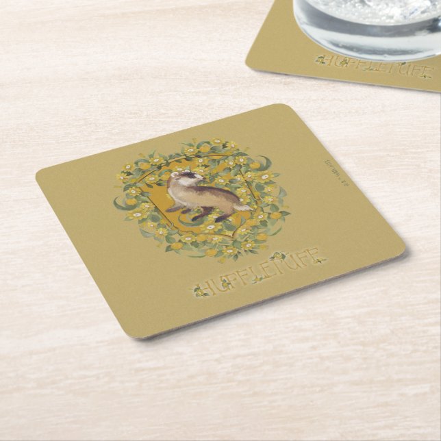 DESSOUS-DE-VERRE CARRÉ EN PAPIER HARRY POTTER™ | BLASON D'HUFFLEPUFF™ (Incliné)