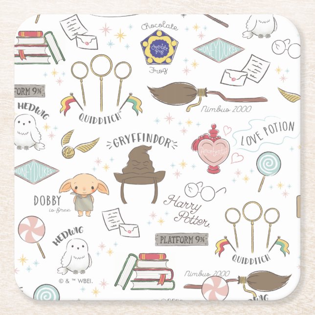 Dessous-de-verre Carré En Papier HARRY POTTER™ Tiny Magic Pattern (Devant)