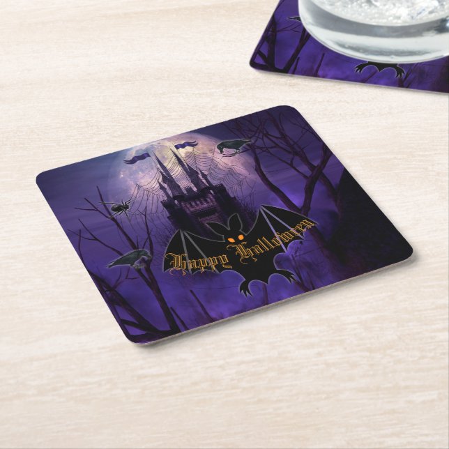 Dessous-de-verre Carré En Papier Haunted Castle Halloween (Incliné)