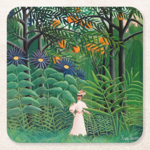 Dessous-de-verre Carré En Papier Henri Rousseau - Femme marchant dans une forêt exo