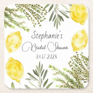 Dessous-de-verre Carré En Papier Herbes Botaniques Citrons Vintage Baby Shower Brid