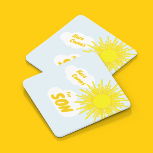 Dessous-de-verre Carré En Papier Here Comes The Son Boy Baby Shower (Créateur téléchargé)