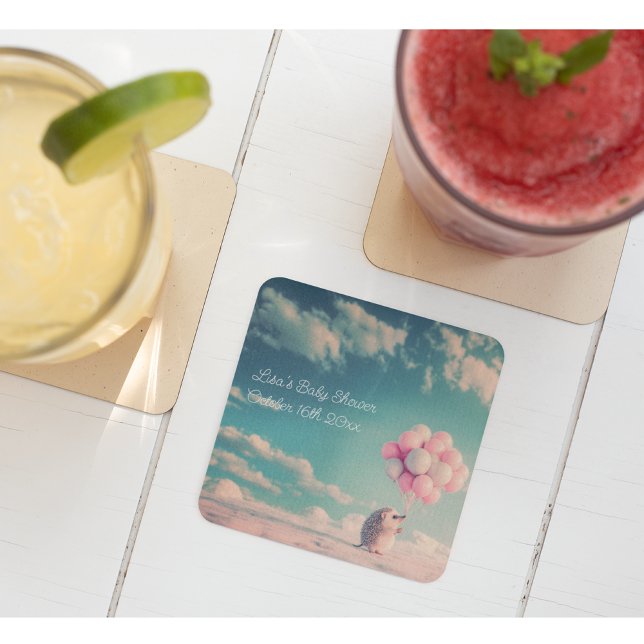 Dessous-de-verre Carré En Papier Hérisson mignon avec ballons d'anniversaire, perso (Créateur téléchargé)