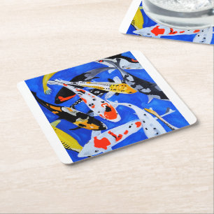 Dessous-de-verre Carré En Papier Héritage de la peinture japonaise de carpe koï par