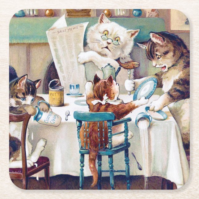 Dessous-de-verre Carré En Papier Heure du petit-déjeuner de chat, Louis Wain (Devant)