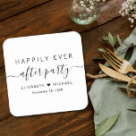 Dessous-de-verre Carré En Papier Heureusement Jamais Après La Réception De Mariage<br><div class="desc">Coasters en papier chic pour votre réception de mariage et autres célébrations post-mariage avec "Happily Ever After Party" en simple typographie et un script swash élégant,  vos noms unis par un coeur et votre date de réception.</div>