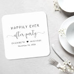 Dessous-de-verre Carré En Papier Heureusement Jamais Après La Réception De Mariage<br><div class="desc">Dessous de verre en papier élégants pour votre réception de mariage et autres célébrations post-mariage avec "Happily Ever After Party" en simple typographie et un script élégant,  vos noms réunis par un coeur et votre date de réception.</div>
