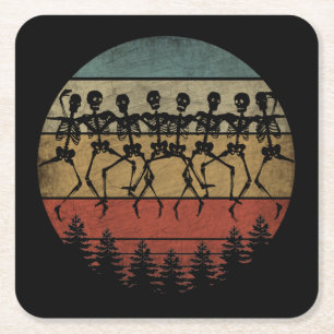 DESSOUS-DE-VERRE CARRÉ EN PAPIER HEUREUX HALLOWEEN SKELETON DANSE