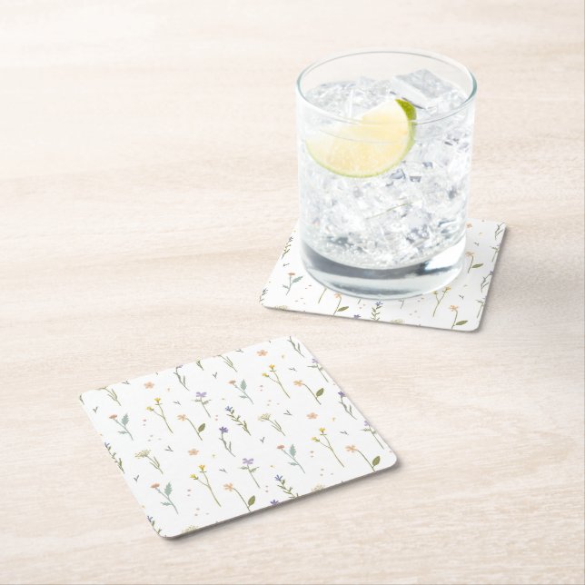 Dessous-de-verre Carré En Papier Hibiscus Aquarelle Botanique Floraison transparent (En situation)