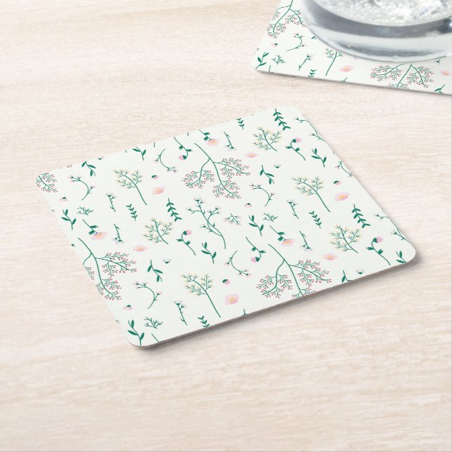 Dessous-de-verre Carré En Papier Hibiscus Aquarelle Botanique Floraison transparent (Incliné)