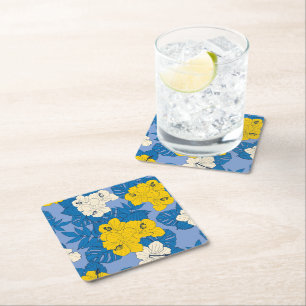 Dessous-de-verre Carré En Papier Hibiscus fleurs et feuilles