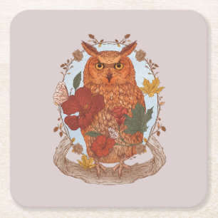 Dessous-de-verre Carré En Papier Hibou de la forêt