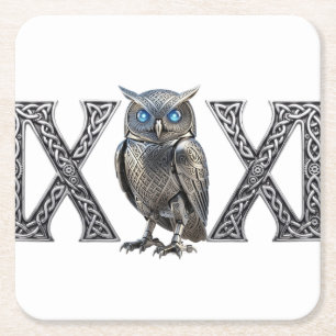 Dessous-de-verre Carré En Papier Hibou mécanique celtique argent Steampunk