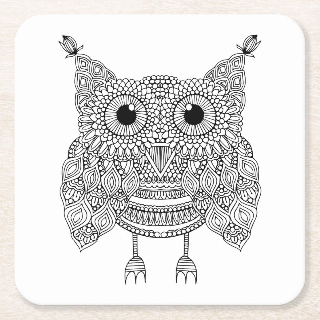 Dessous-de-verre Carré En Papier Hibou mignon de griffonnage (Devant)