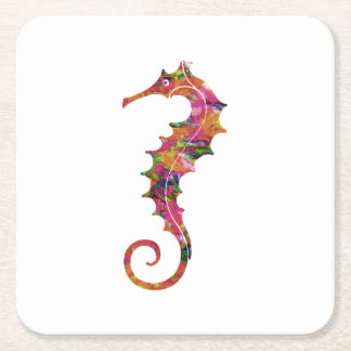 Dessous-de-verre Carré En Papier Hippocampe coloré d'aquarelle
