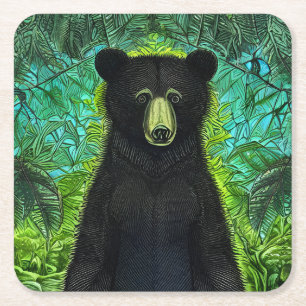 Dessous-de-verre Carré En Papier Histoire amusante Petit ours noir