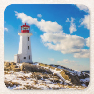 Dessous-de-verre Carré En Papier Hiver du phare en crique de Peggy, la