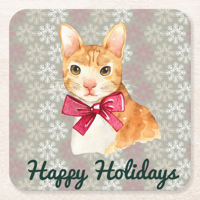Dessous-de-verre Carré En Papier Holiday Orange Tabby (Devant)
