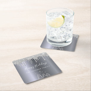 Dessous-de-verre Carré En Papier Holidays xmas silver glitter forest trees