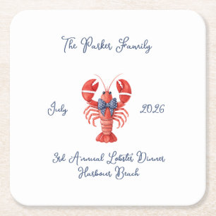 Dessous-de-verre Carré En Papier Homard d'été avec nœud, 4 juillet, Mariage côtier