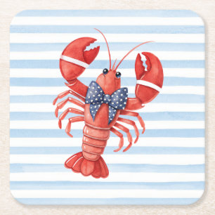 Dessous-de-verre Carré En Papier Homard d'été avec nœud et rayures