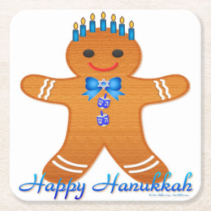 Dessous-de-verre Carré En Papier Homme en pain d'épice de Hanukkah Judaica Menorah