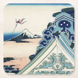 Dessous-de-verre Carré En Papier Honganji Temple Vista du Mont Fuji Bois japonais