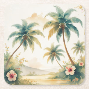 Dessous-de-verre Carré En Papier Honolulu Voyage Hawaïen de style vintage