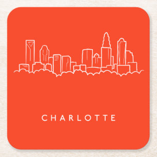Dessous-de-verre Carré En Papier Horizon de ville de Charlotte, la Caroline du Nord