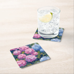 Dessous-de-verre Carré En Papier Hortensias d'été Fleurs côtières roses et bleues