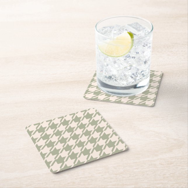 Dessous-de-verre Carré En Papier Houndstooth Green+Cream Lg Motif (En situation)