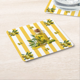 Dessous-de-verre Carré En Papier Huile d'olive jaune rayée méditerranéenne amusante