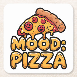 Dessous-de-verre Carré En Papier Humeur : Pizza - Fun Cartoon Slice avec Happy Topp