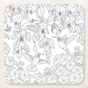 Dessous-de-verre Carré En Papier Hummingbirds and Flowers Adult Coloring Page