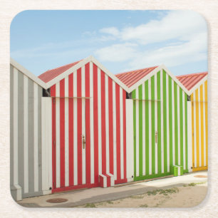 Dessous-de-verre Carré En Papier Huttes colorées sur la plage