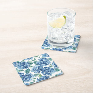 Dessous-de-verre Carré En Papier Hydrangea Blues   Fleurs à motif de fleurs aquarel