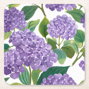 Dessous-de-verre Carré En Papier Hydrangea Violette Fleurie Côtière Aquarelle