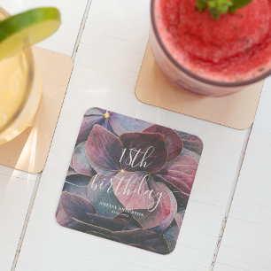 Dessous-de-verre Carré En Papier Hydrangeas Bleu Violet Or Élégants 18ème Anniversa