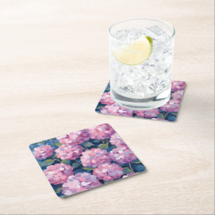Dessous-de-verre Carré En Papier Hydrangeas Florales Rose Pâle