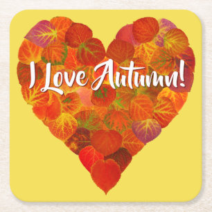 Dessous-de-verre Carré En Papier I Love Automne!—Rouge Aspen Leaf Heart 1