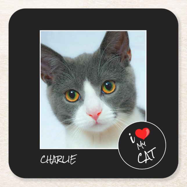 Dessous-de-verre Carré En Papier I Love My Cat, Custom Photo - Pet Lovers (Devant)