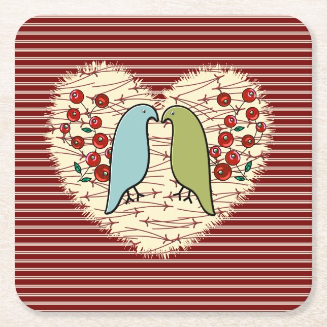 Dessous-de-verre Carré En Papier I Love Winter Birds and Berries (Devant)