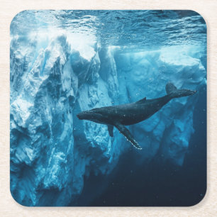Dessous-de-verre Carré En Papier Iceberg sous-marin et baleine à bosse