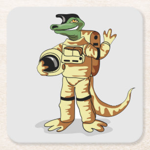 Dessous-de-verre Carré En Papier Iguanodon Habillé Dans Un Spacesuit Cosmonaute.