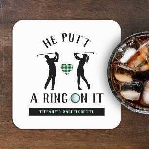 Dessous-de-verre Carré En Papier Il a mis une bague dessus Golf Enterrement de vie
